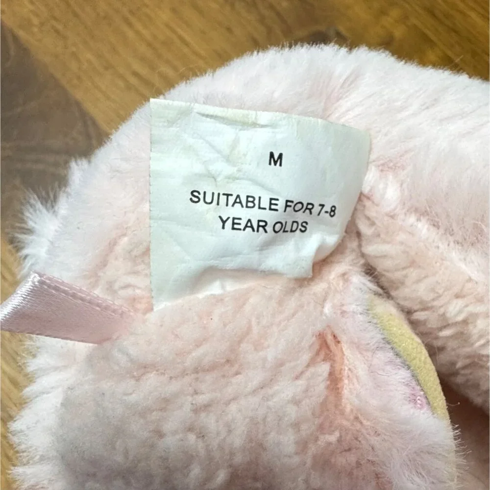 SEED HERITAGE Bunny Rabbit Plush Slippers Girls 7-8Y Soft Pink Faux Fur Slipper